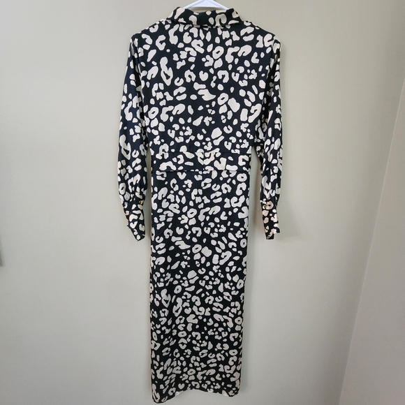 Zara Leopard Print Satin Belted Shirt Dress Size S Animal Print Longsleeve. - Picture 3 of 12